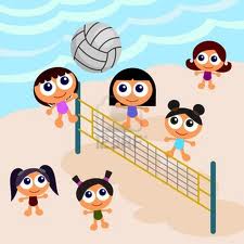 Cartoon kids playing volleyball
